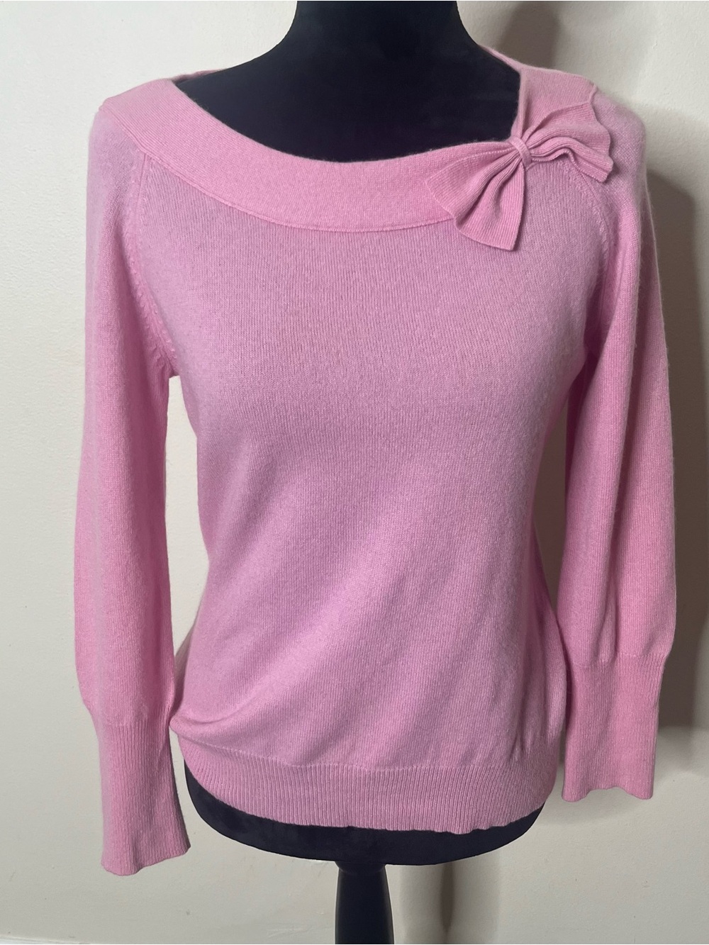 Valarie Steven’s Women’s Pink Boatneck Bow 2 Ply Cashmere Knit Sweater Sz M